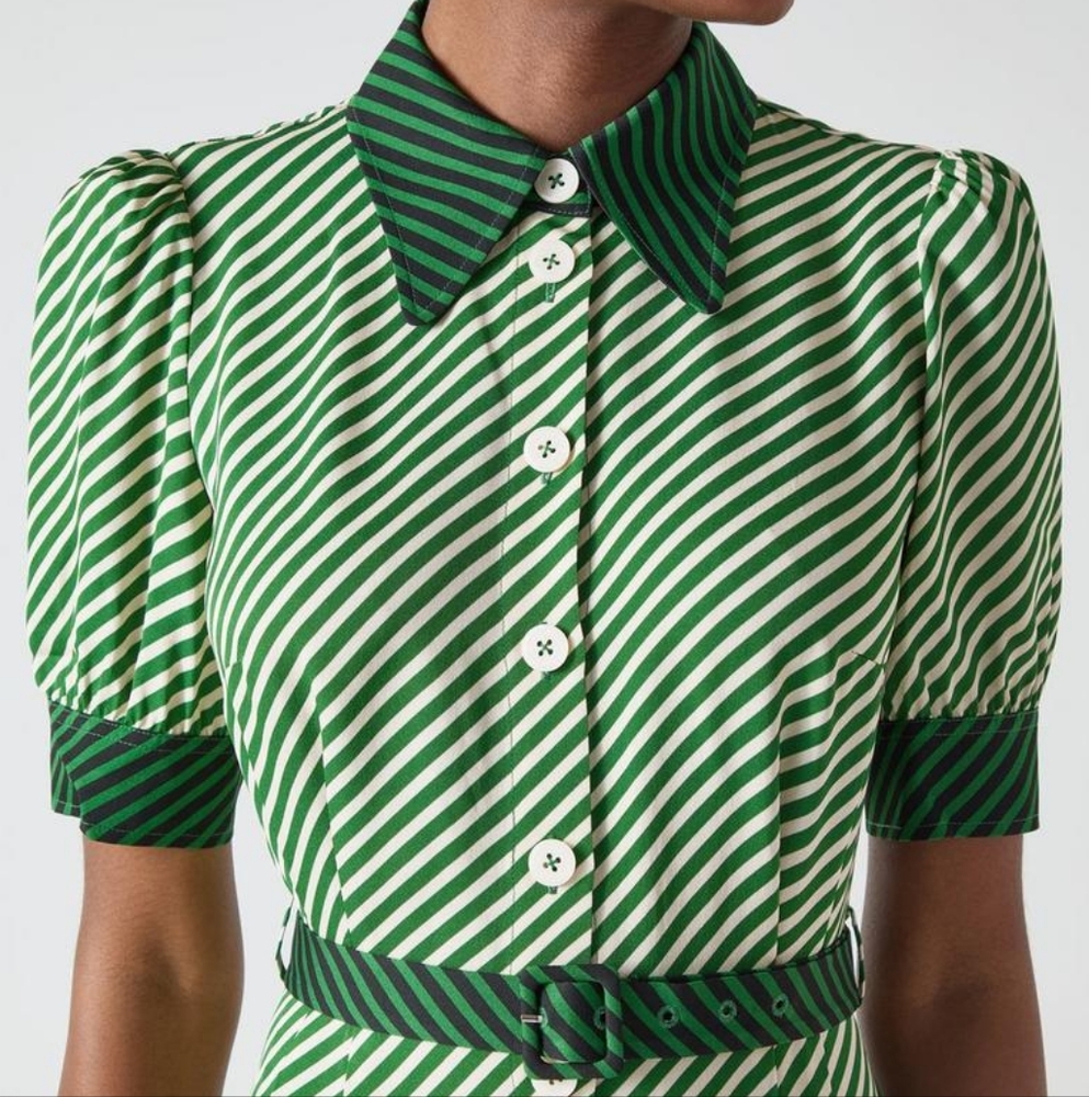 LK Bennett Val Treetop Green & Birch Printed Shirt Dress - Picture 2 of 13